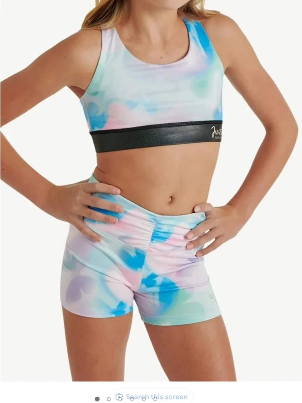 NWT Justice 2 piece dance gymnastics sports bra shorts set XL 16/18
